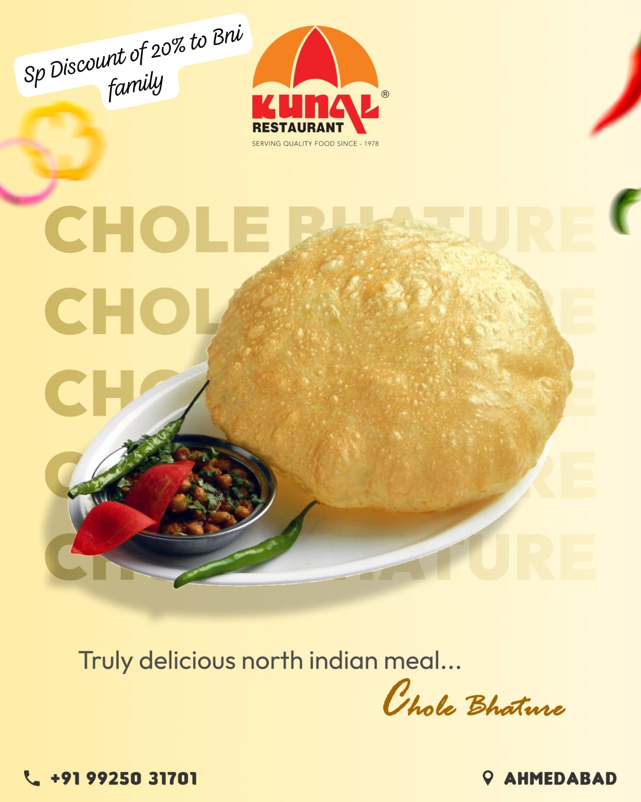 Get discount on Delicious Chole Bhature